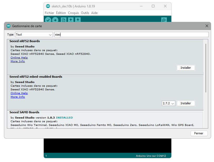 Installation des cartes Seeed Xiao  nRF52840