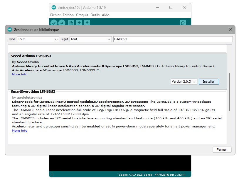 Ajout de la bibliothèque LSM6DS3