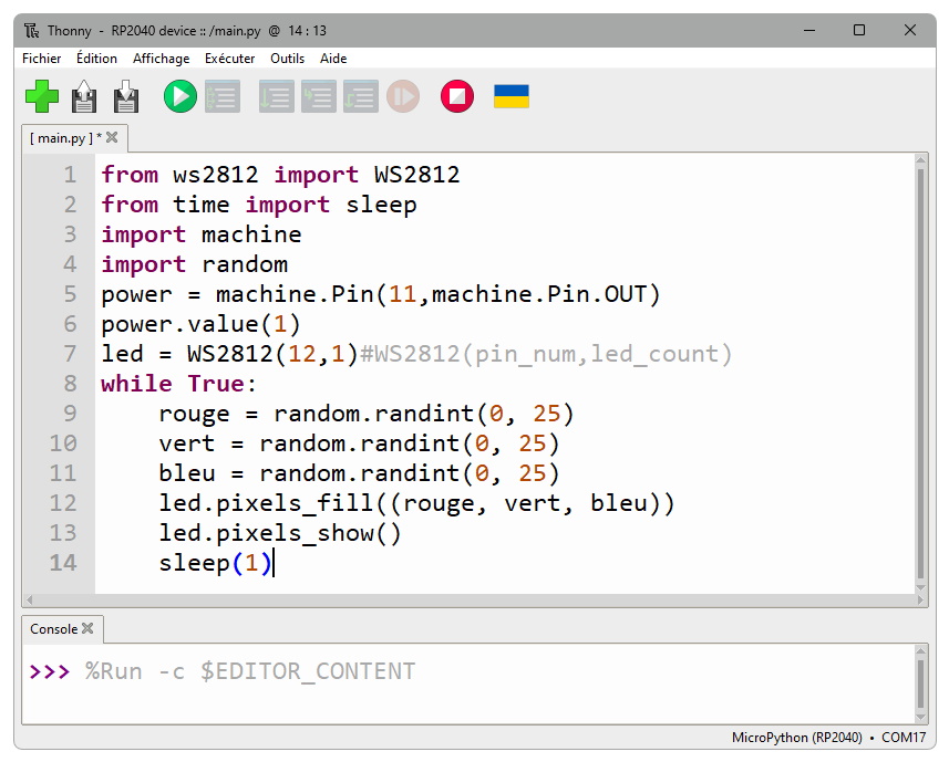 Modifier la couleur de la LED RGB interne