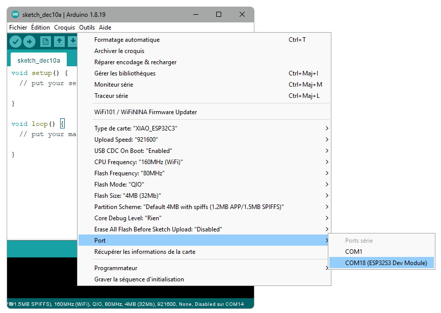 Sélection du port COM