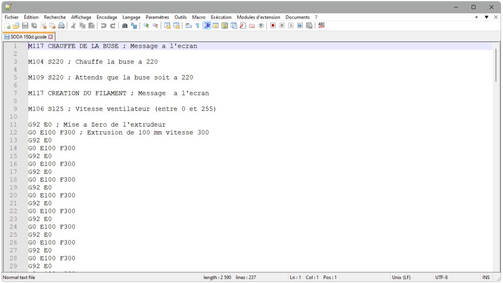 Gcode pour le Recreator