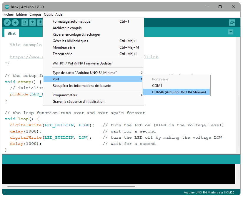 Sélection du port COM
