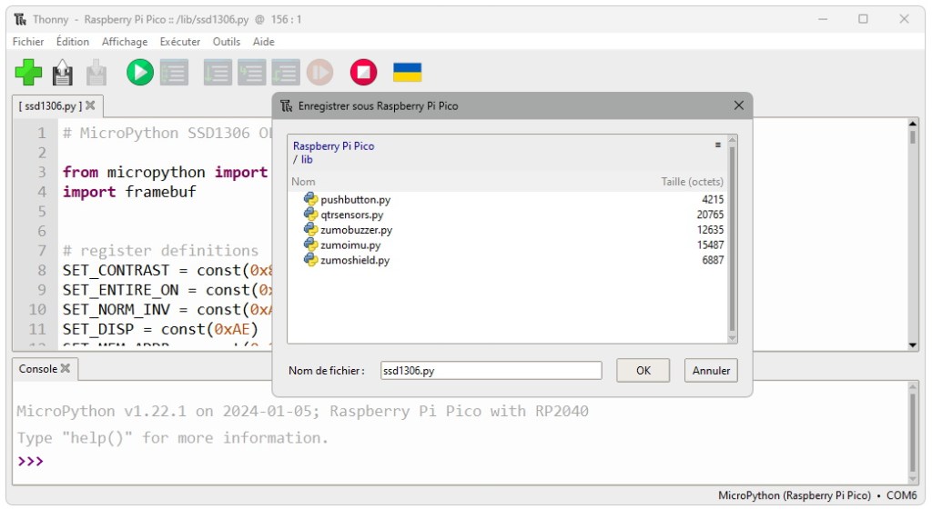 Installation de la bibliothèque "ssd1306.py"