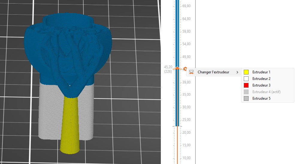 Définir manuellement un changement d'extrudeur