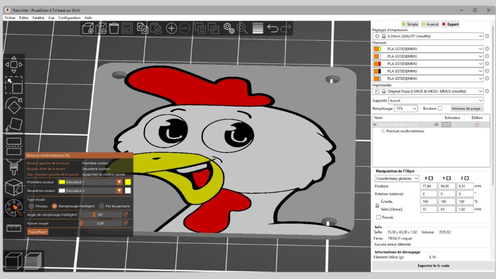 Coloriage de l'image avec PrusaSlicer