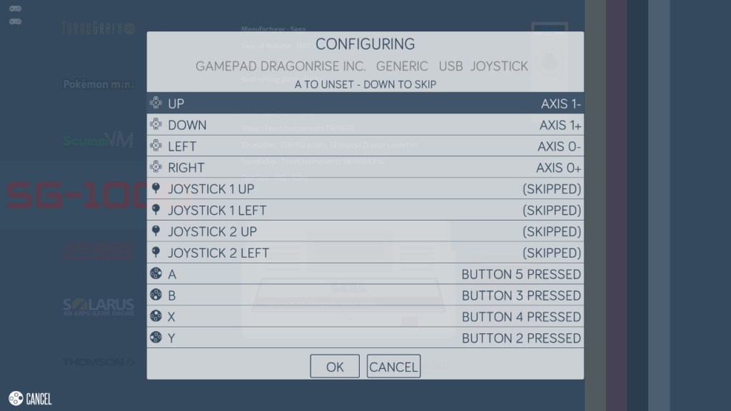 Configuration des touches de la manette