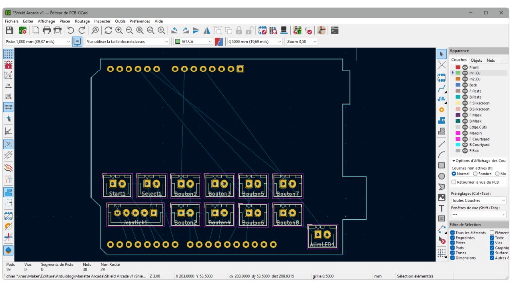 Placement des composants dans l'éditeur de PCB de KiCad