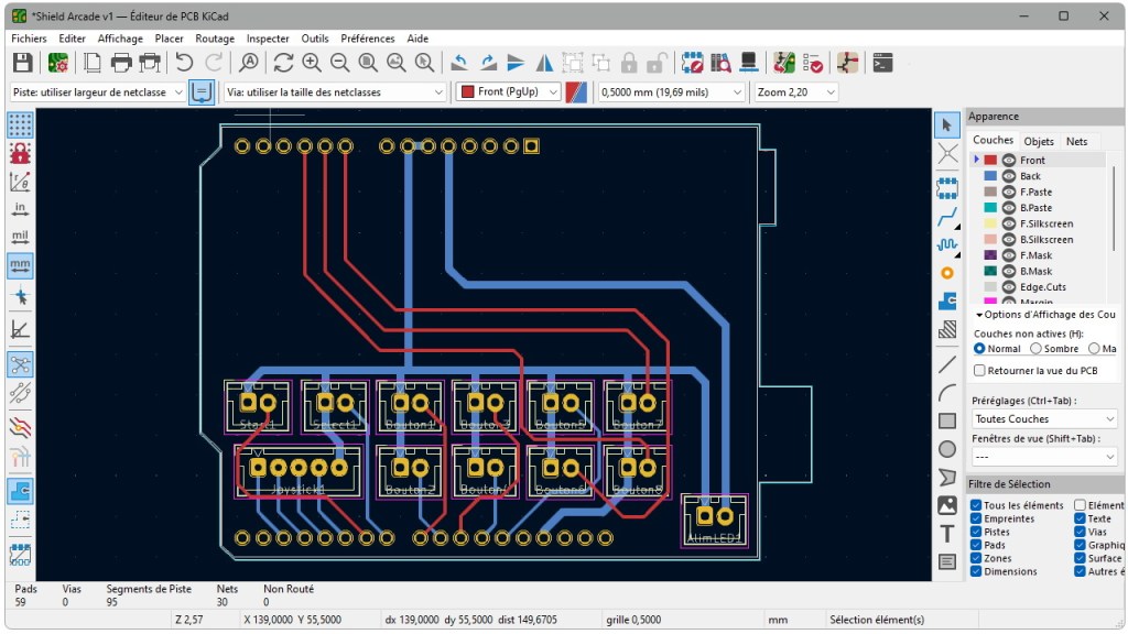 Routage des pistes dans l'éditeur de PCB de KiCad