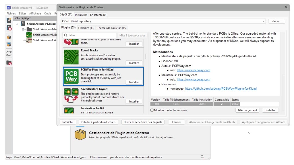 Ajout du plugin PCBWay dans KiCad