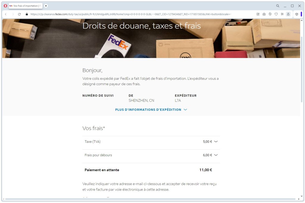 Frais de douane de FedEx