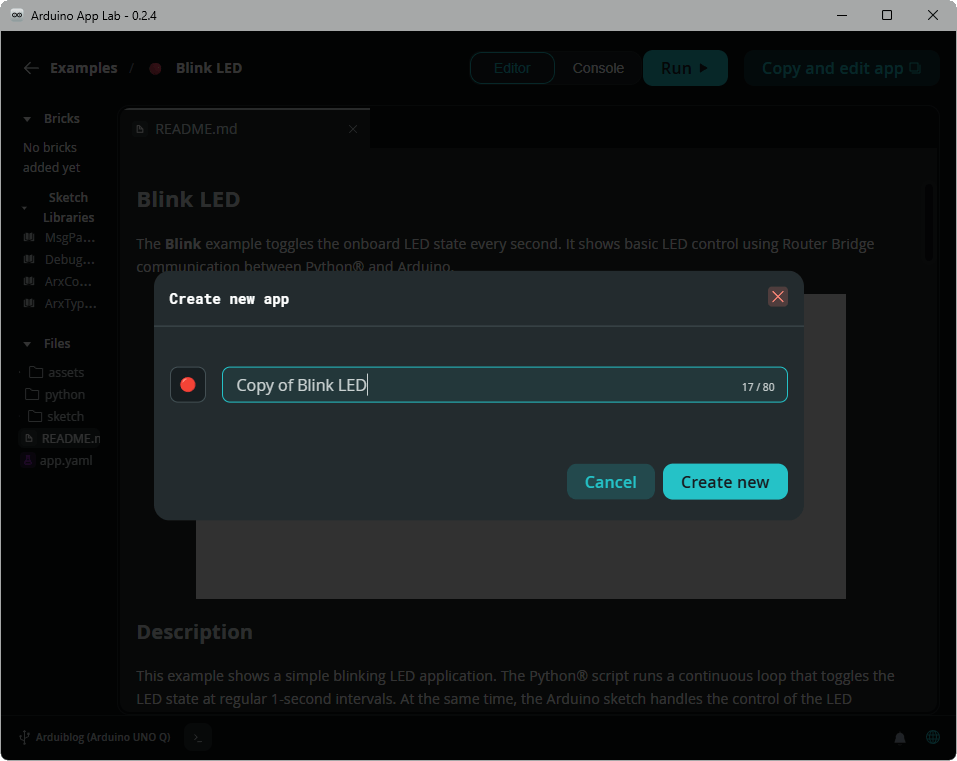 Copie du programme Blink LED