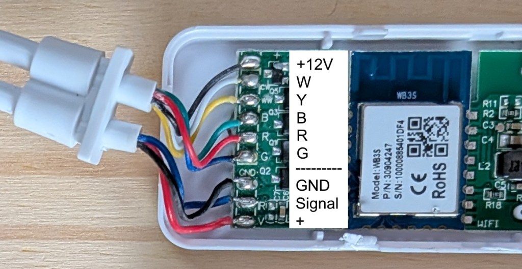 Repérages des fils du ruban de LED