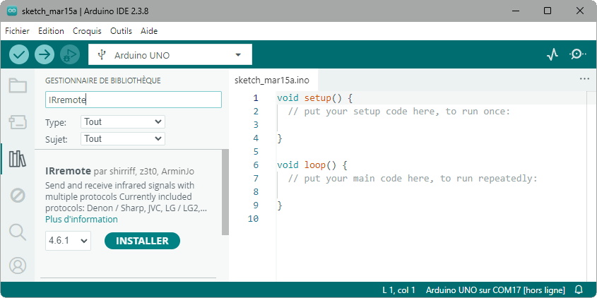 Installation de la bibliothèque IRremote