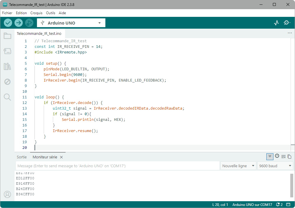 Récupération du signal de la télécommande