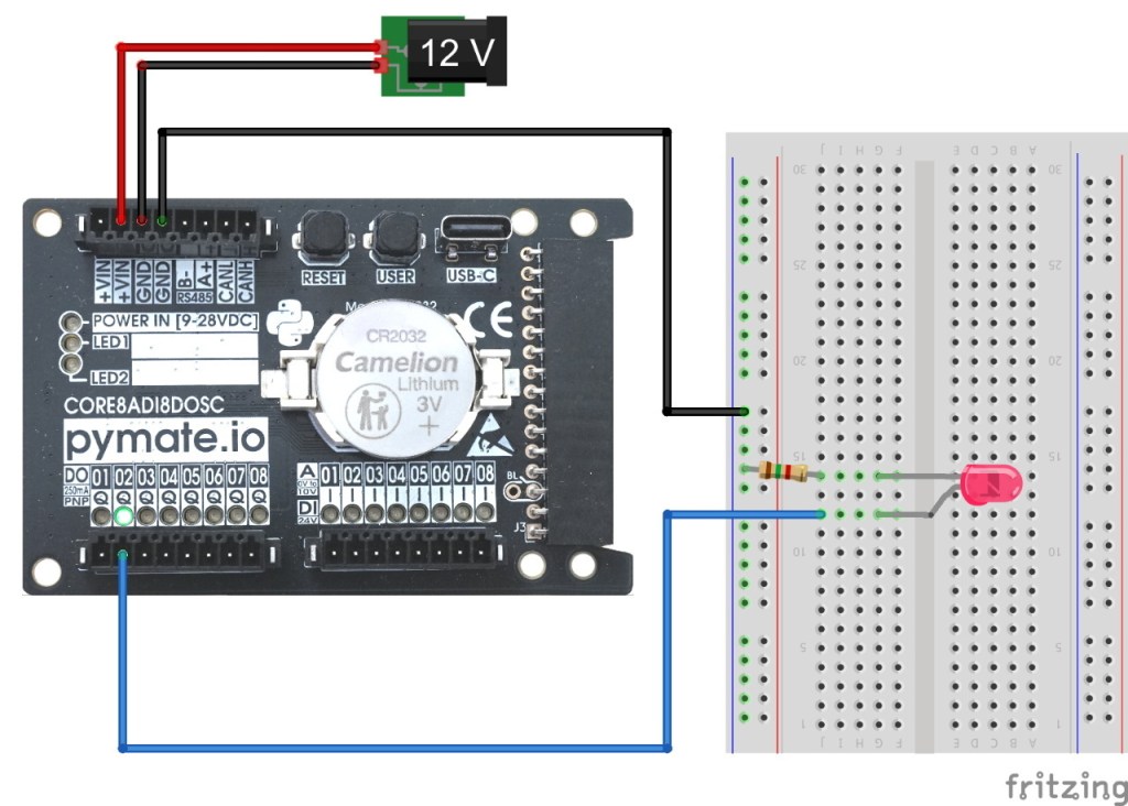 Branchement d'une LED externe sur la PyMate