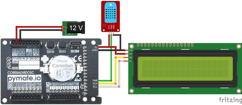 Branchement de l'afficheur LCD I2C et du capteur DHT11